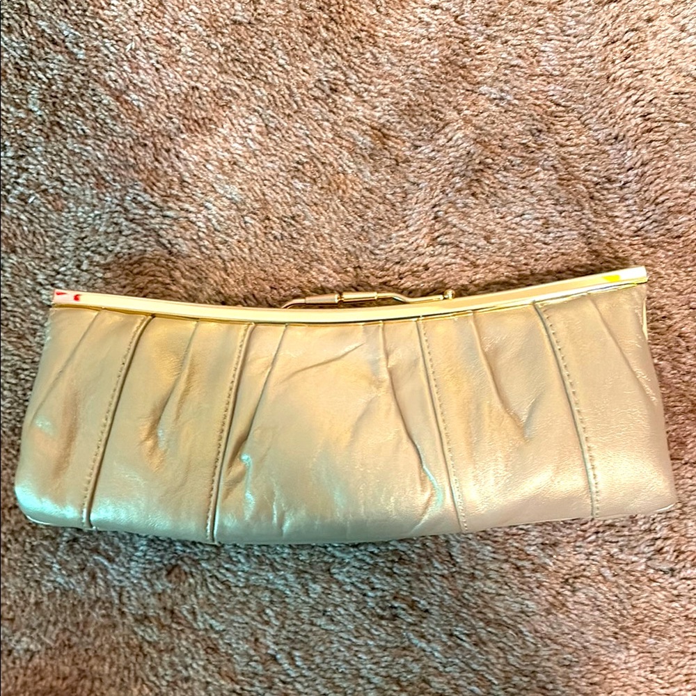 Gold Pleated Clutch with Gold-Tone Frame